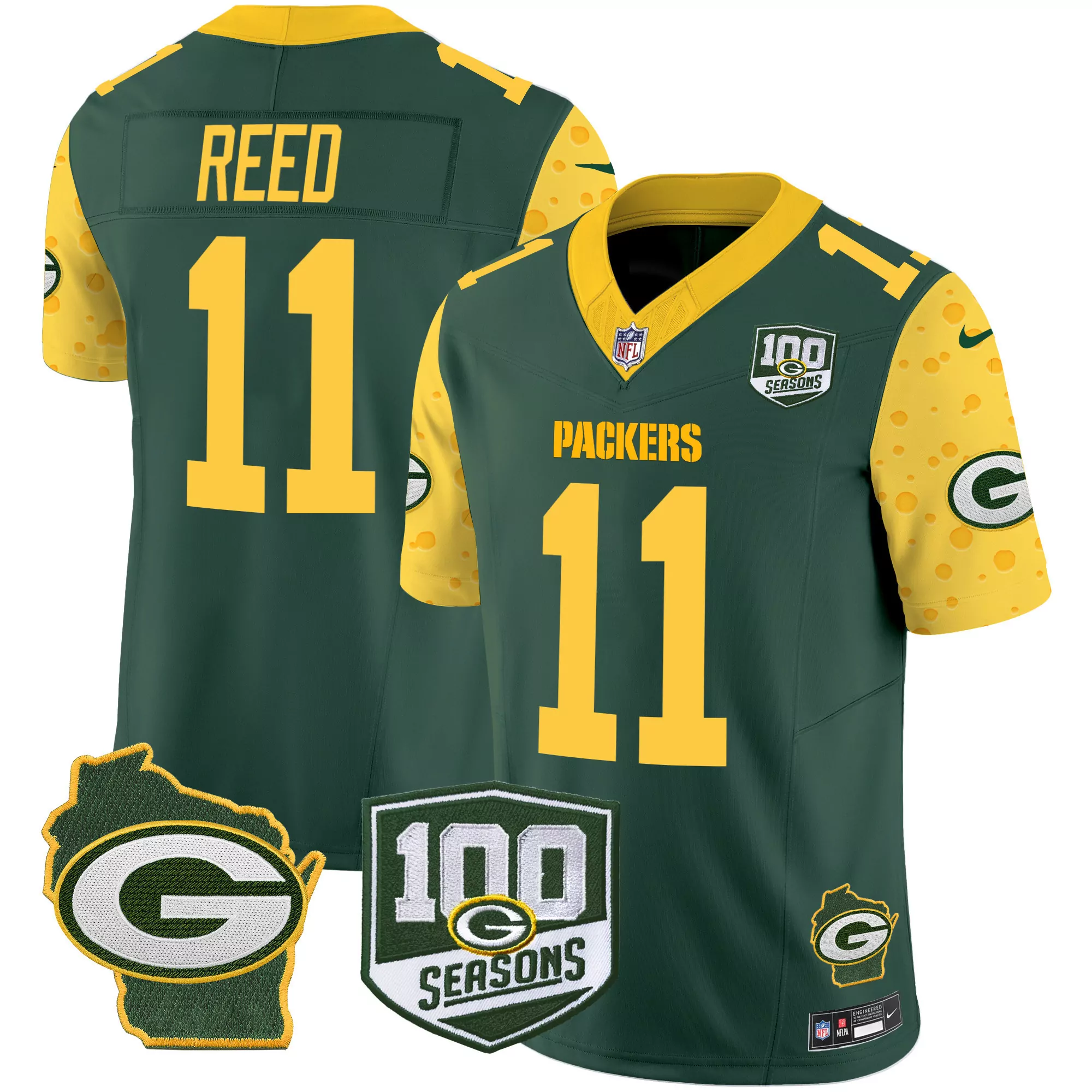 jayden reed green mens green bay packers 100th season home patch cheese vapor limited jersey all stitched