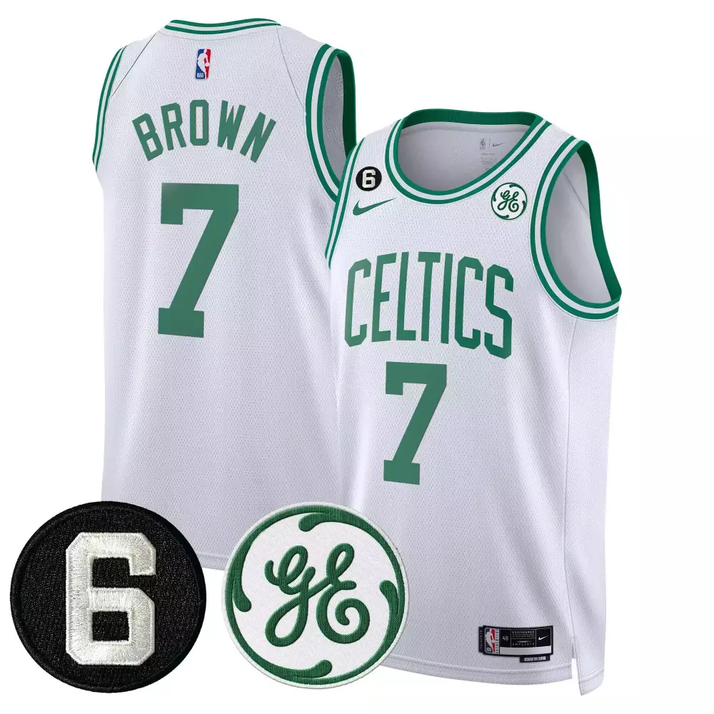 jaylen brown association mens boston celtics bill russell john havlicek patch jersey all stitched