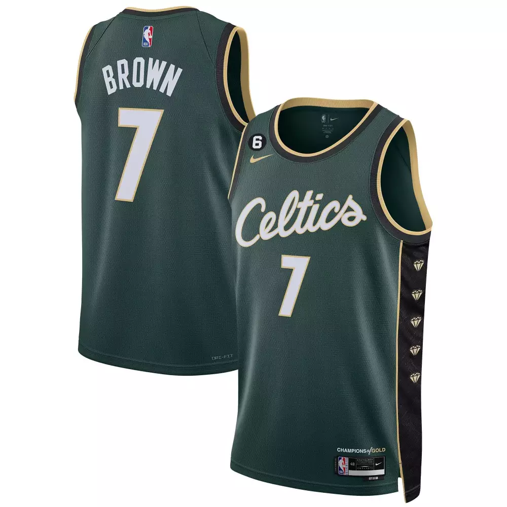jaylen brown black gold mens boston celtics bill russell patch collection jersey all stitched