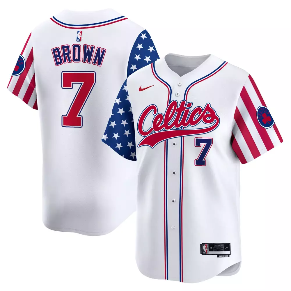 jaylen brown white mens boston celtics 2024 independence day vapor premier limited jersey all stitched