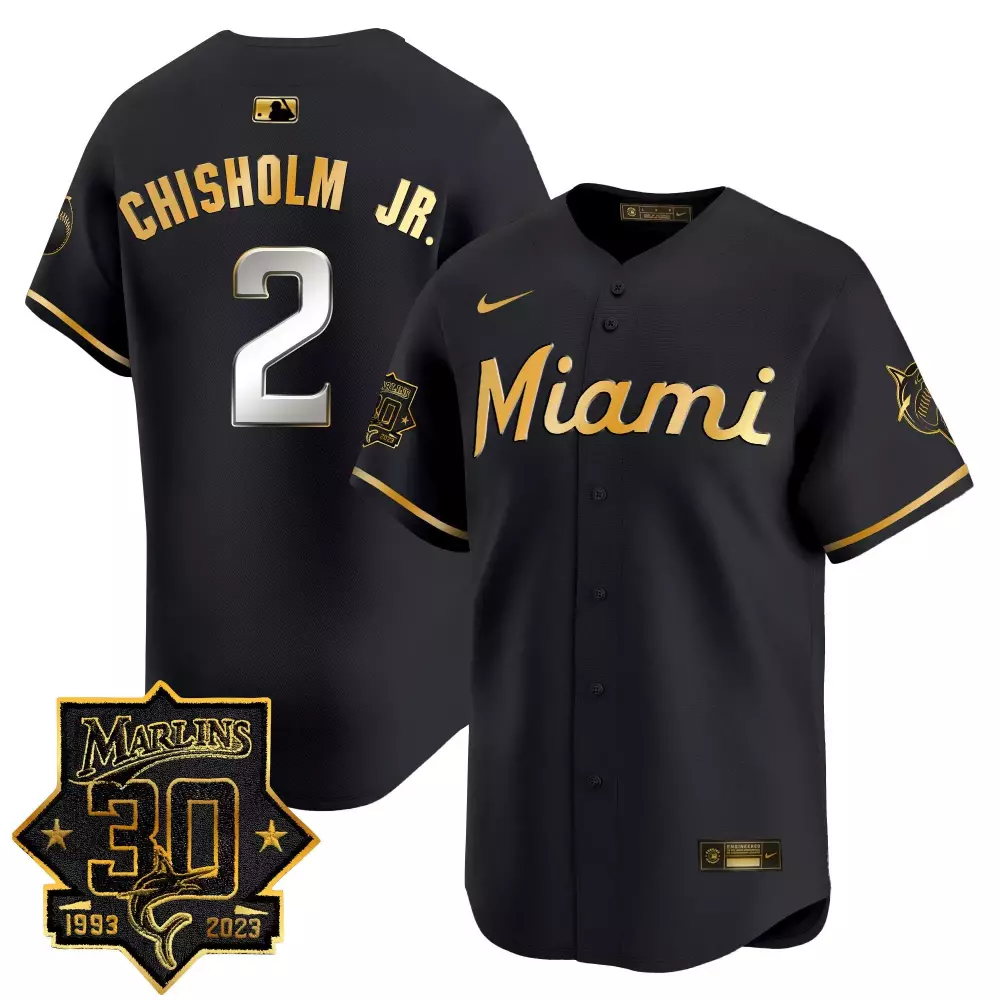 jazz chisholm jr black gold mens miami marlins 30 seasons anniversary patch vapor premier limited jersey all stitched