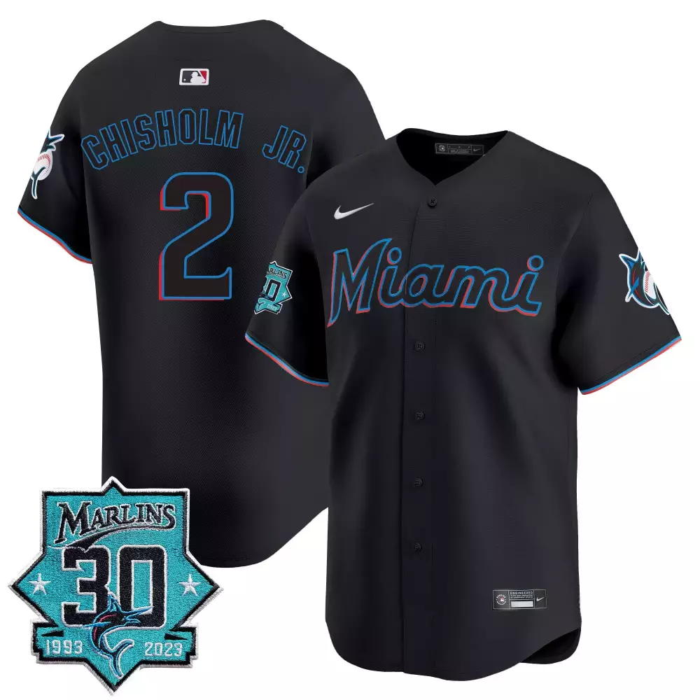 jazz chisholm jr black gold mens miami marlins 30 seasons anniversary patch vapor premier limited jersey all stitched