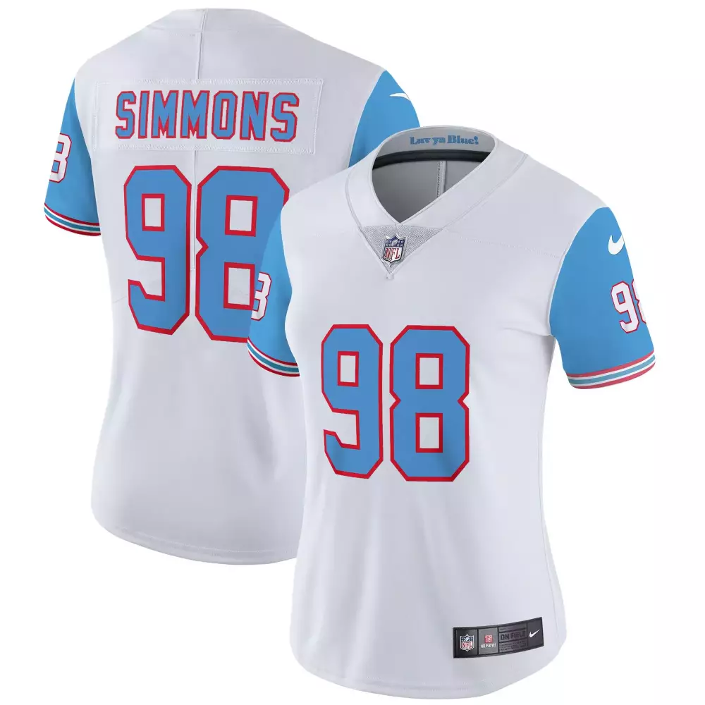 jeffery simmons blue sleeves womens tennessee titans throwback limited vapor jersey all stitched