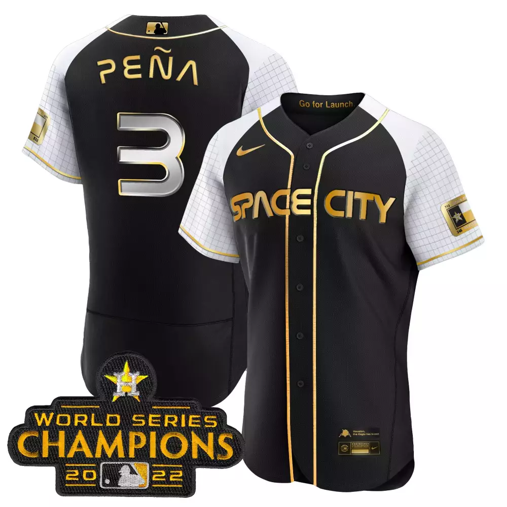 Jeremy Pena 2023 Space City Champions Flex Jersey | Black Gold Stitched | Limited Edition Astros Fan Gear | For Men, Women & Youth