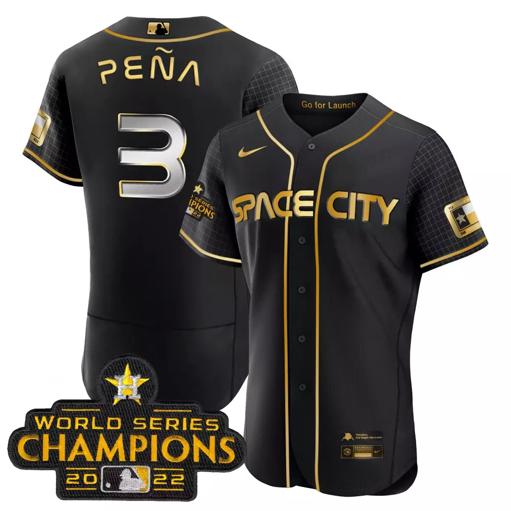 Jeremy Pena 2023 Space City Champions Flex Jersey | Black Gold Stitched | Limited Edition Astros Fan Gear | For Men, Women & Youth