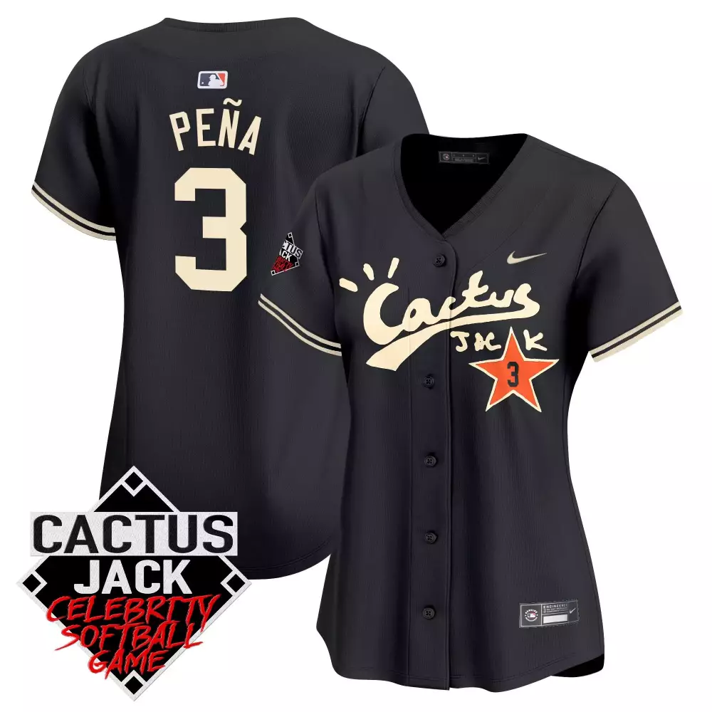 Jeremy Pena Houston Astros Black Women's Cactus Jack Celebrity Softball Game Patch Vapor Premier Limited Jersey V2 | All Stitched Fan Gear | For Women