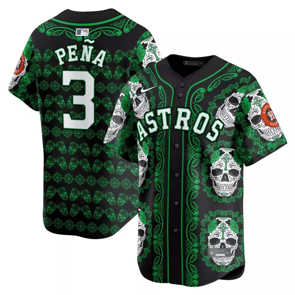 Jeremy Pena Houston Astros Green Men's Paisley Sugar Skull Limited Edition Jersey | Printed Style | For Men, Women & Youth
