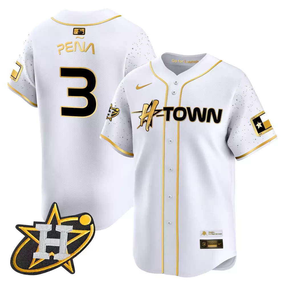 Jeremy Pena 2024 Space City Htown Vapor Premier Jersey | White Gold Stitched | Limited Edition Fan Gear | For Men, Women & Youth