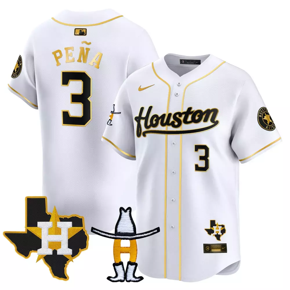 Jeremy Pena Houston Rodeo Patch Vapor Premier Elite Jersey | White Gold Stitched | Limited Edition Fan Gear | For Men, Women & Youth