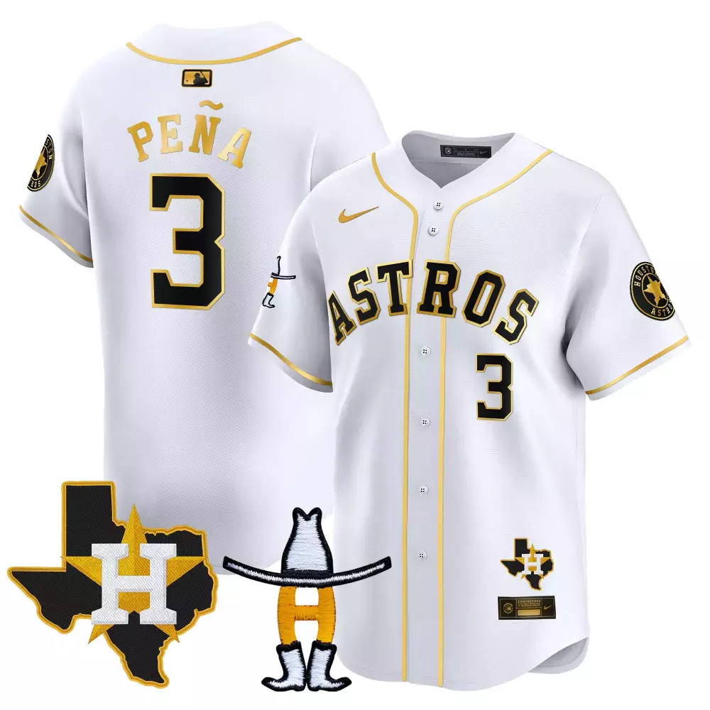 Jeremy Pena Houston Rodeo Patch Vapor Premier Elite Jersey | White Gold Stitched | Limited Edition Fan Gear | For Men, Women & Youth