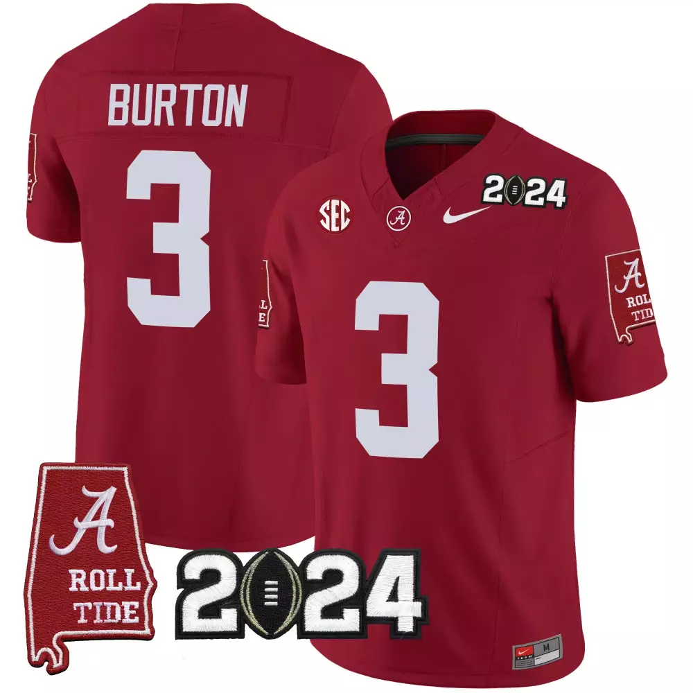 jermaine burton crimson alternate youths alabama crimson tide nick saban 7x champions patch gold trim jersey all stitche