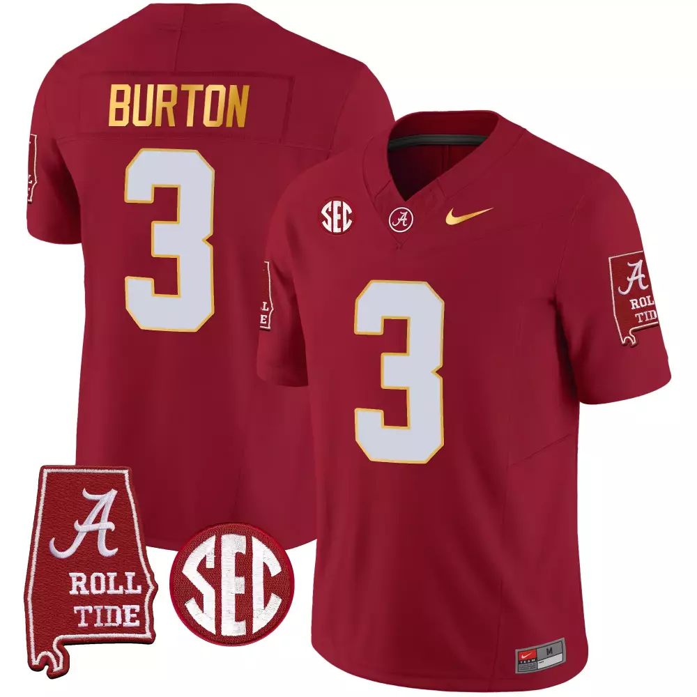 jermaine burton crimson alternate youths alabama crimson tide nick saban 7x champions patch gold trim jersey all stitche