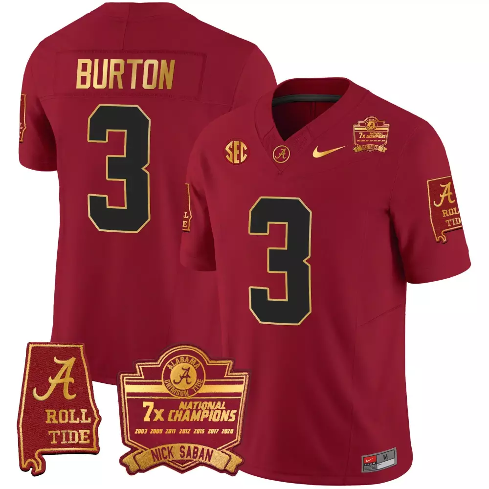 jermaine burton crimson youths alabama crimson tide nick saban 7x champions patch gold trim jersey all stitched