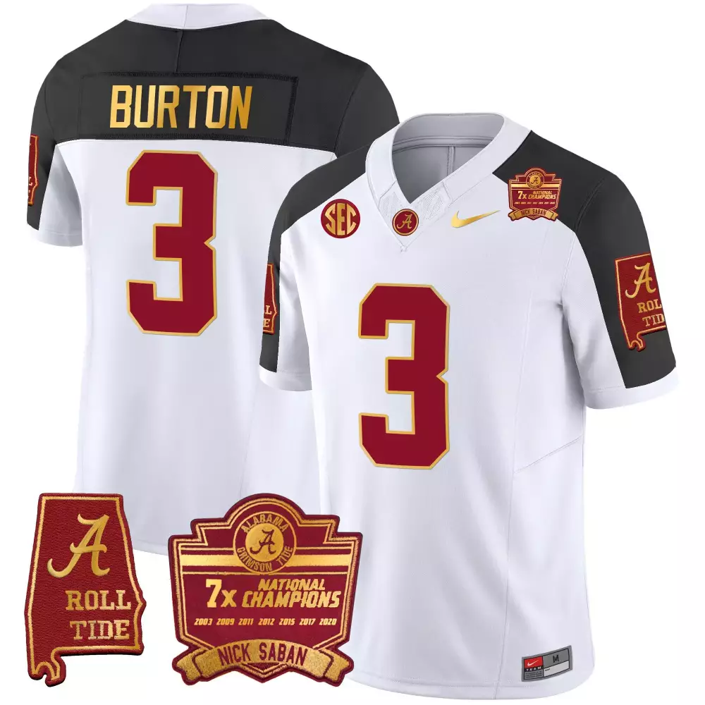 jermaine burton inverted mens alabama crimson tide nick saban 7x champions patch gold trim jersey all stitched