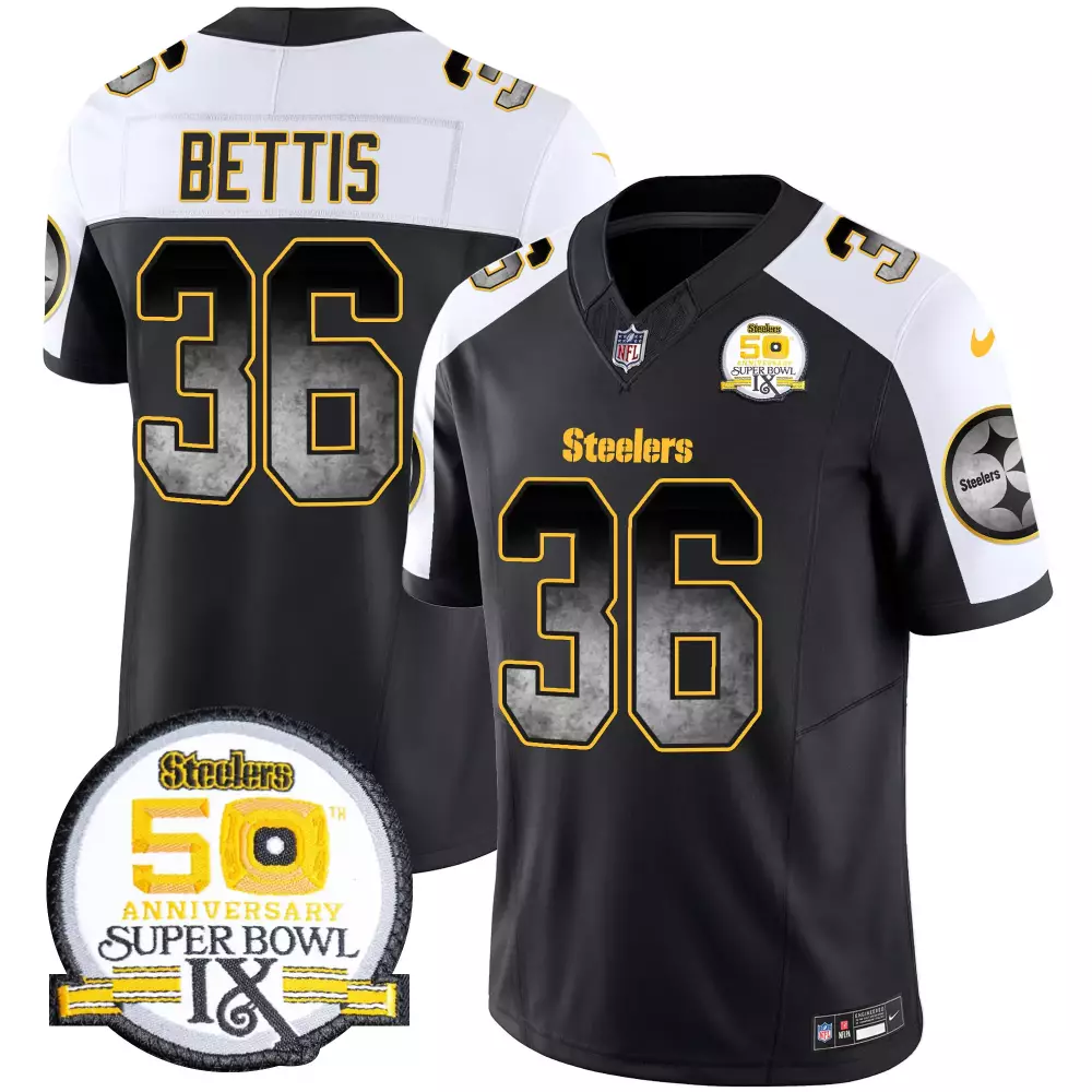 jerome bettis alternate mens pittsburgh steelers arch smoke 50th anniversary of super bowl ix patch vapor limited jersey