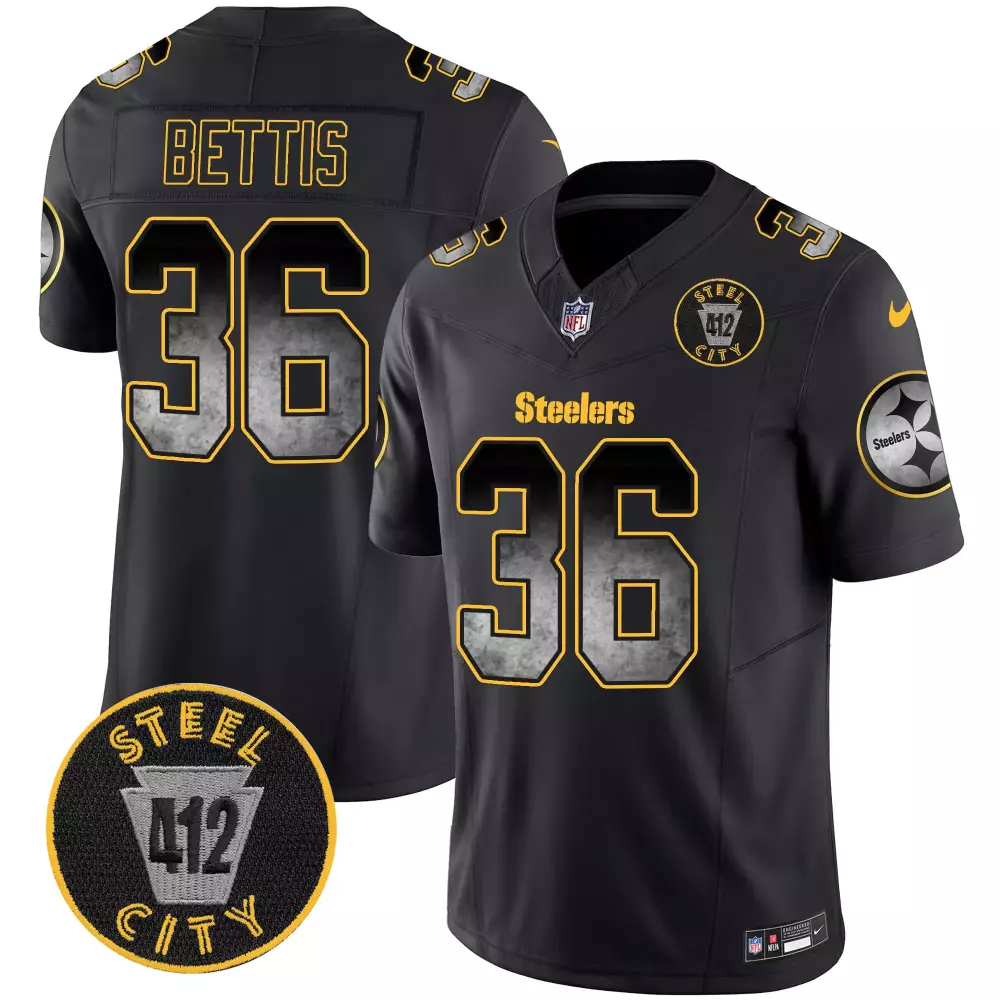 jerome bettis black mens pittsburgh steelers arch smoke 412 patch vapor limited jersey all stitched
