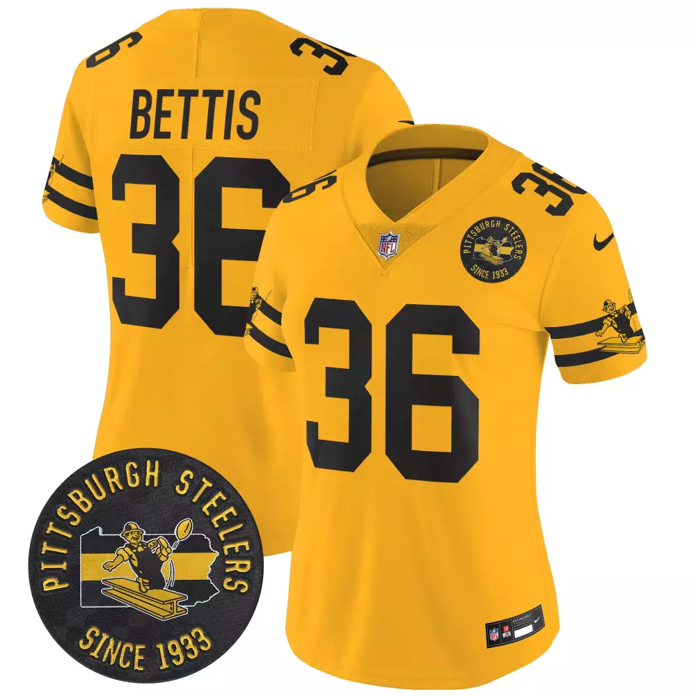 jerome bettis gold womens pittsburgh steelers 50th anniversary of super bowl ix patch vapor limited jersey all stitched