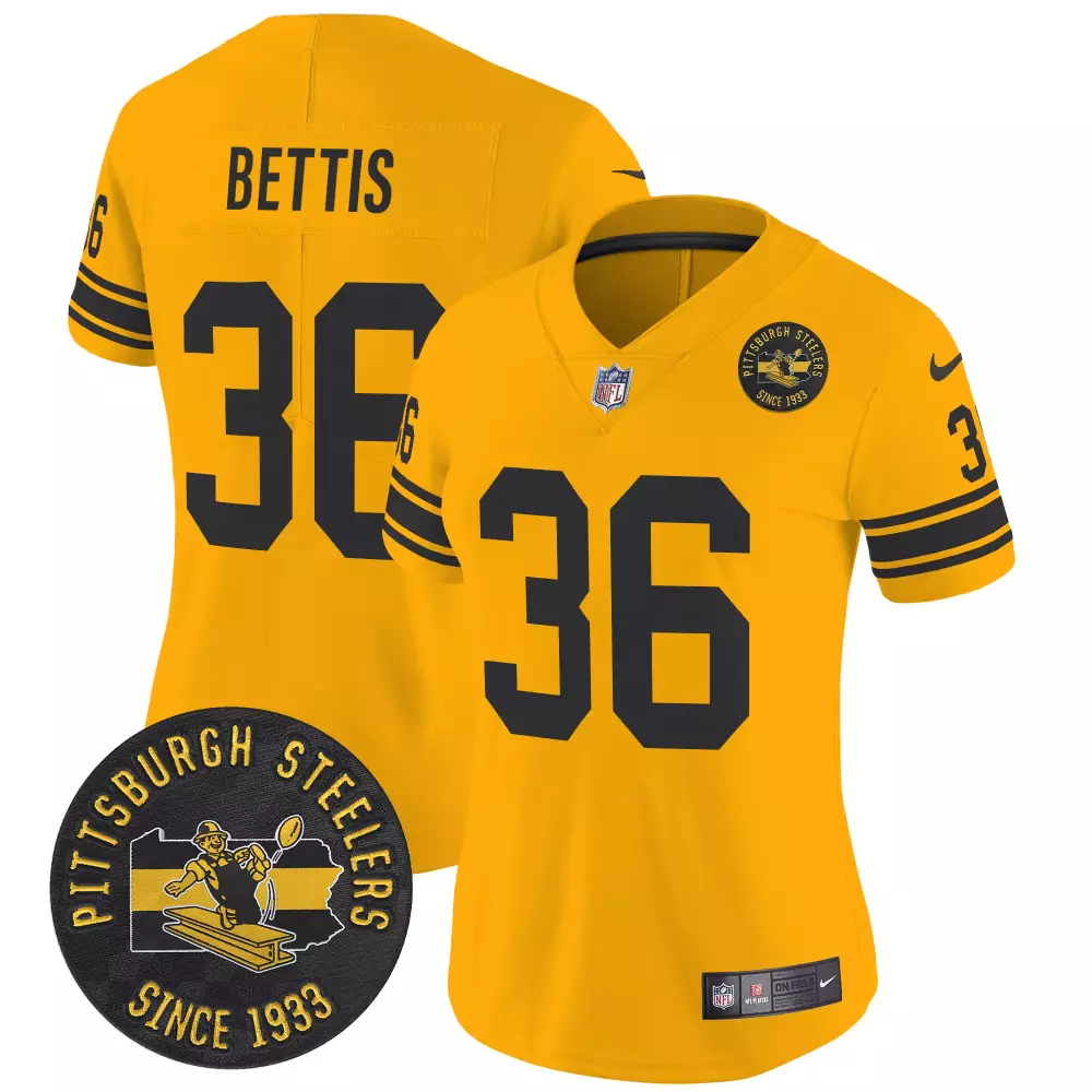 jerome bettis gold womens pittsburgh steelers 50th anniversary of super bowl ix patch vapor limited jersey all stitched