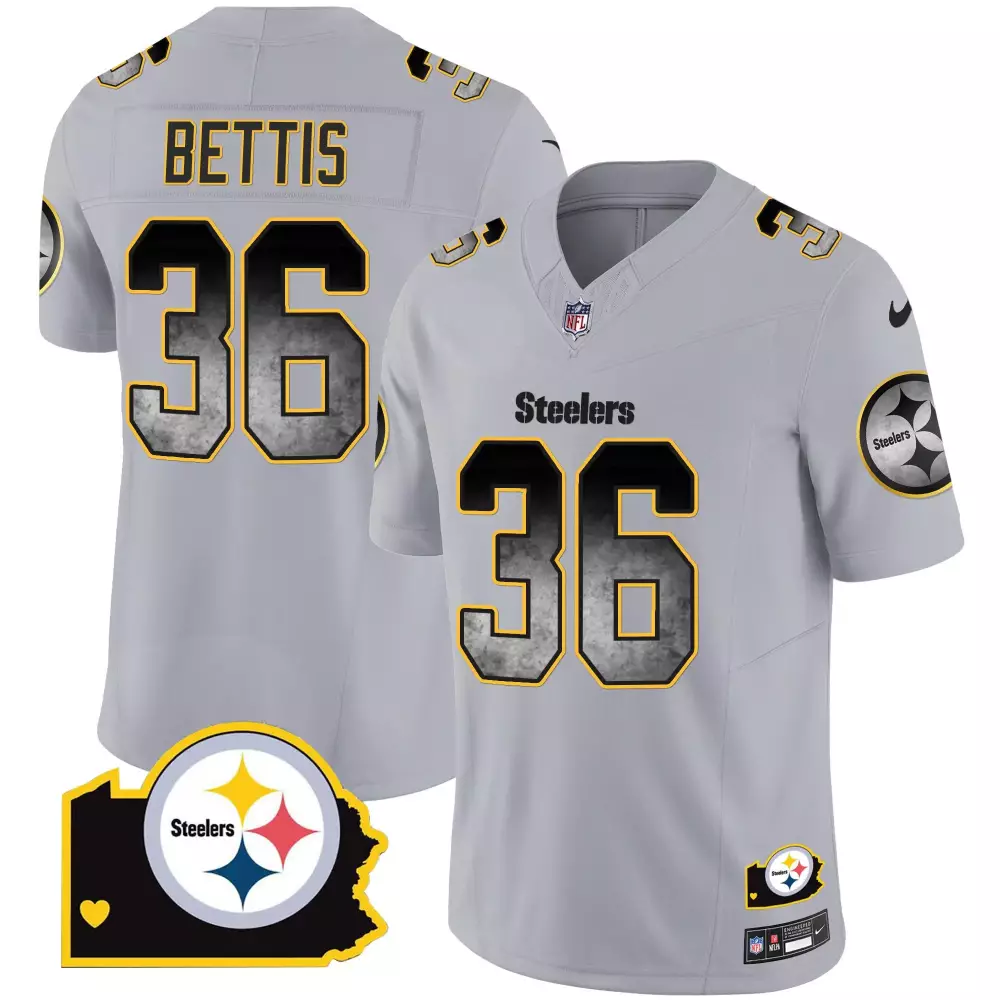 Jerome Bettis Gray Men's Pittsburgh Steelers Arch Smoke 50th Anniversary of Super Bowl IX Patch Vapor Limited Jersey | All Stitched | Fan Gear for Men, Women & Youth