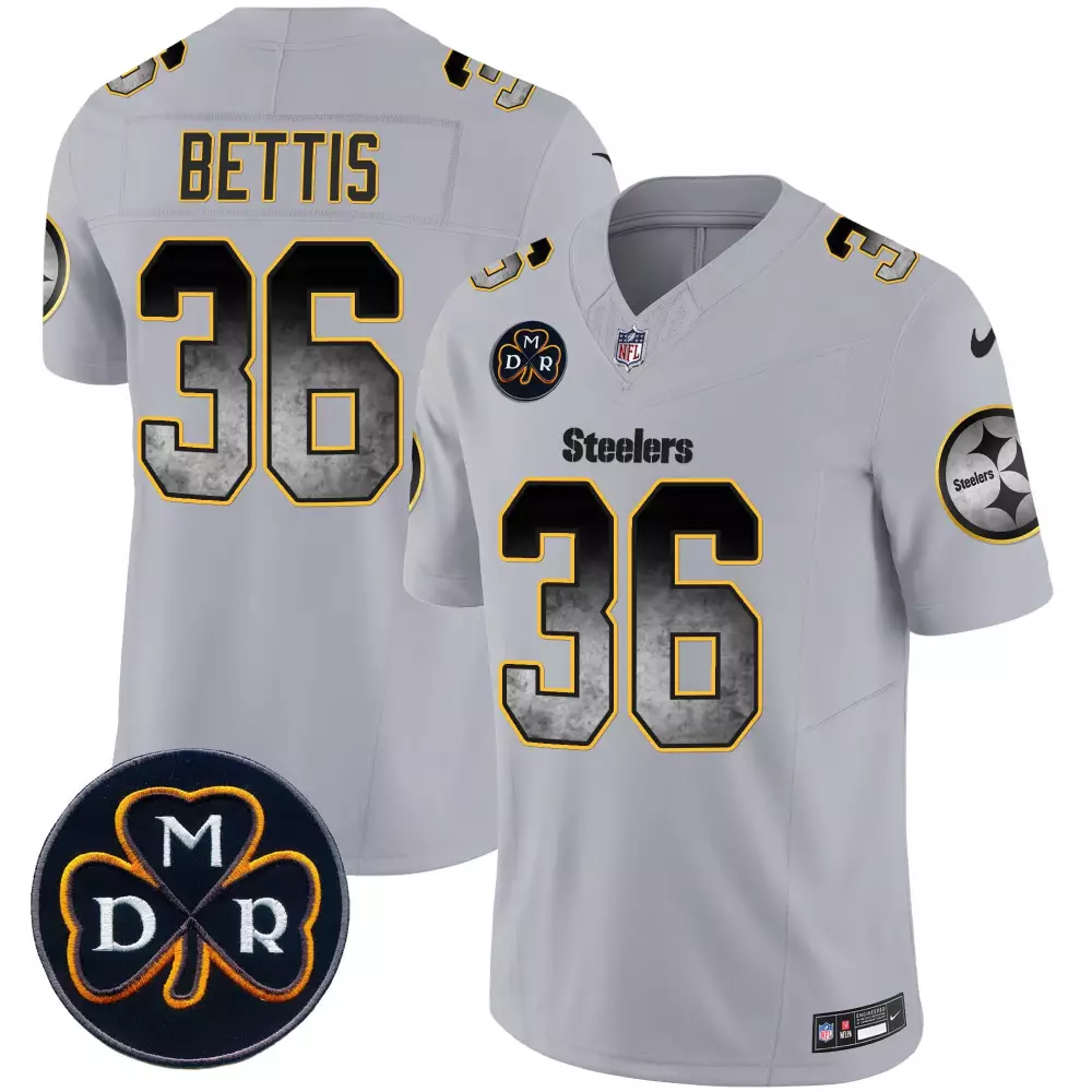 Jerome Bettis Gray Men's Pittsburgh Steelers Arch Smoke 50th Anniversary of Super Bowl IX Patch Vapor Limited Jersey | All Stitched | Fan Gear for Men, Women & Youth