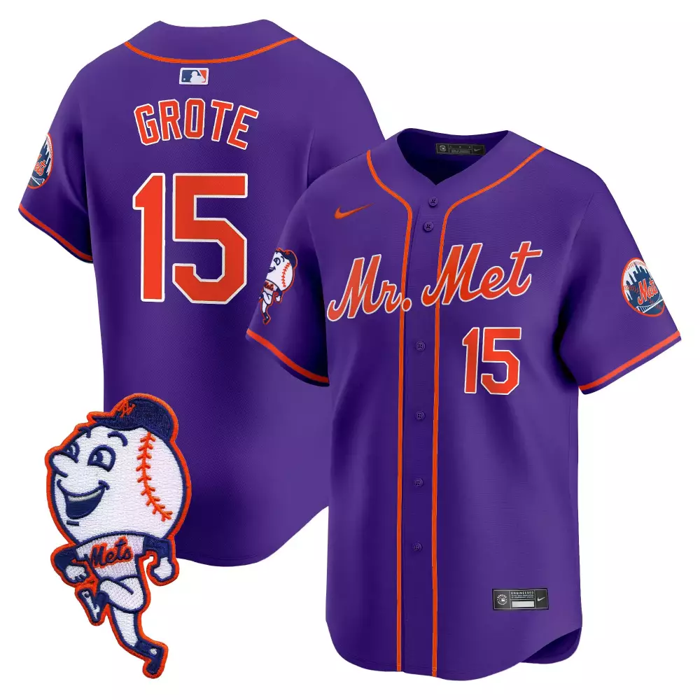 jerry grote purple mens new york mets mr met patch vapor premier limited jersey all stitched