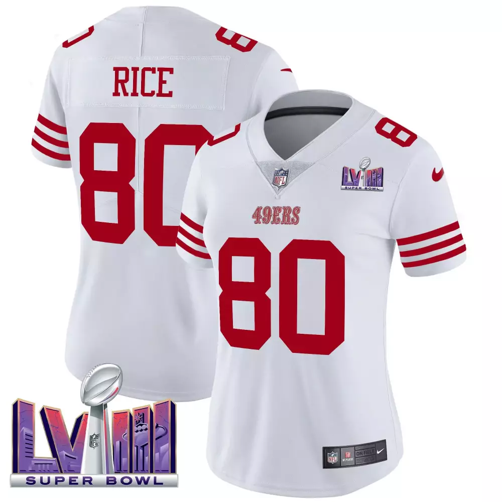 jerry rice white gold womens san francisco 49ers super bowl lviii patch vapor jersey v2 all stitched