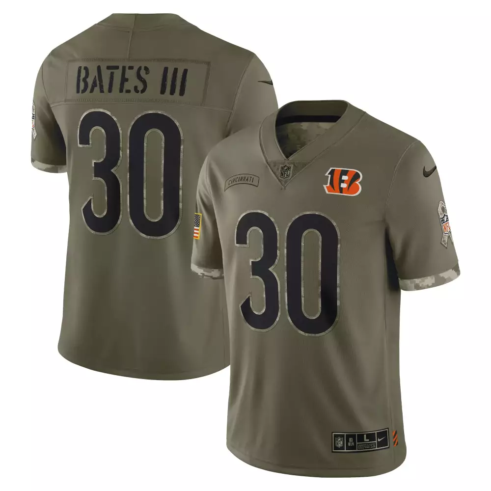 jessie bates iii men cincinnati bengals 2022 salute to service limited jersey olive all stitched