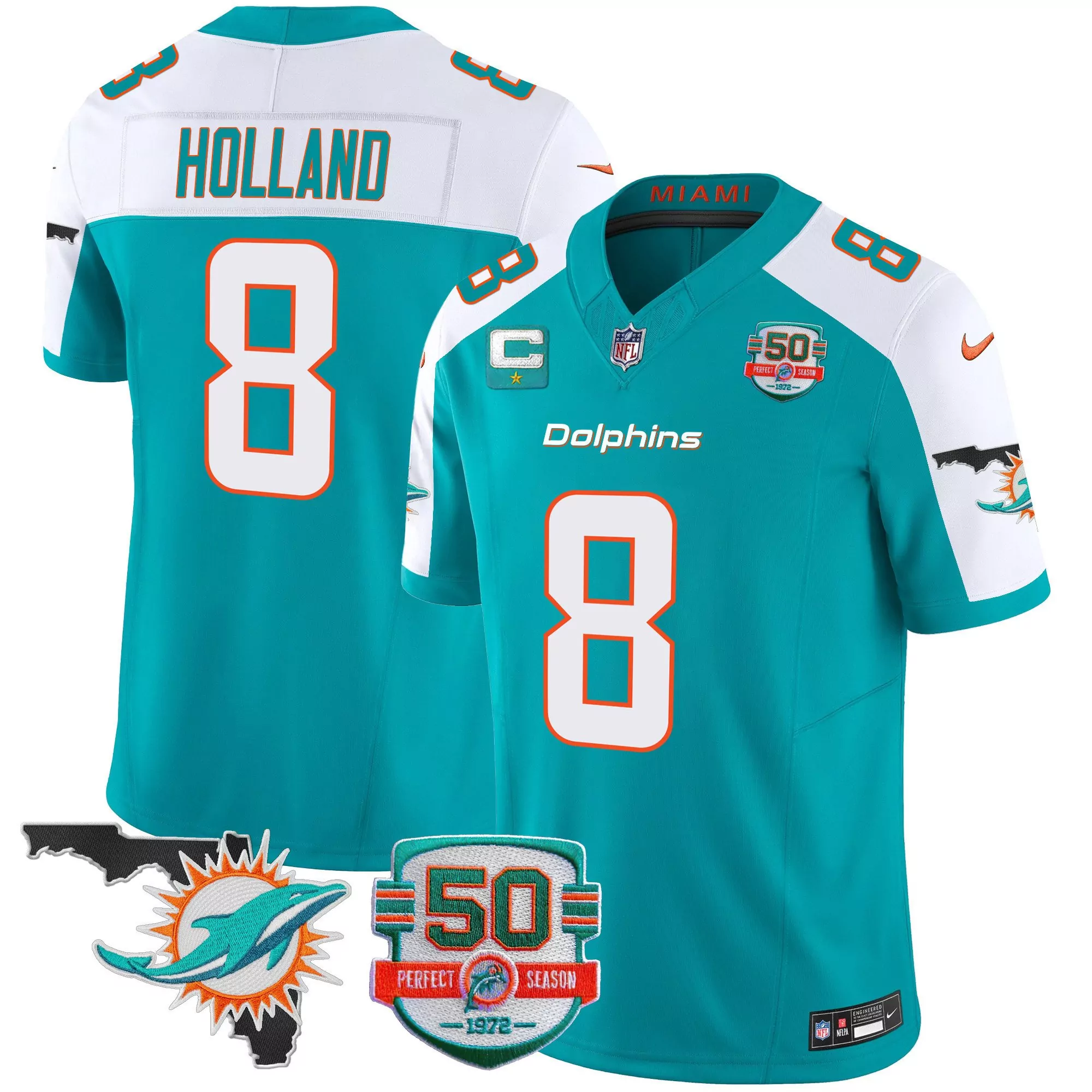 jevon holland aqua alternate mens miami dolphins 50th 1972 perfect season patch vapor jersey all stitched