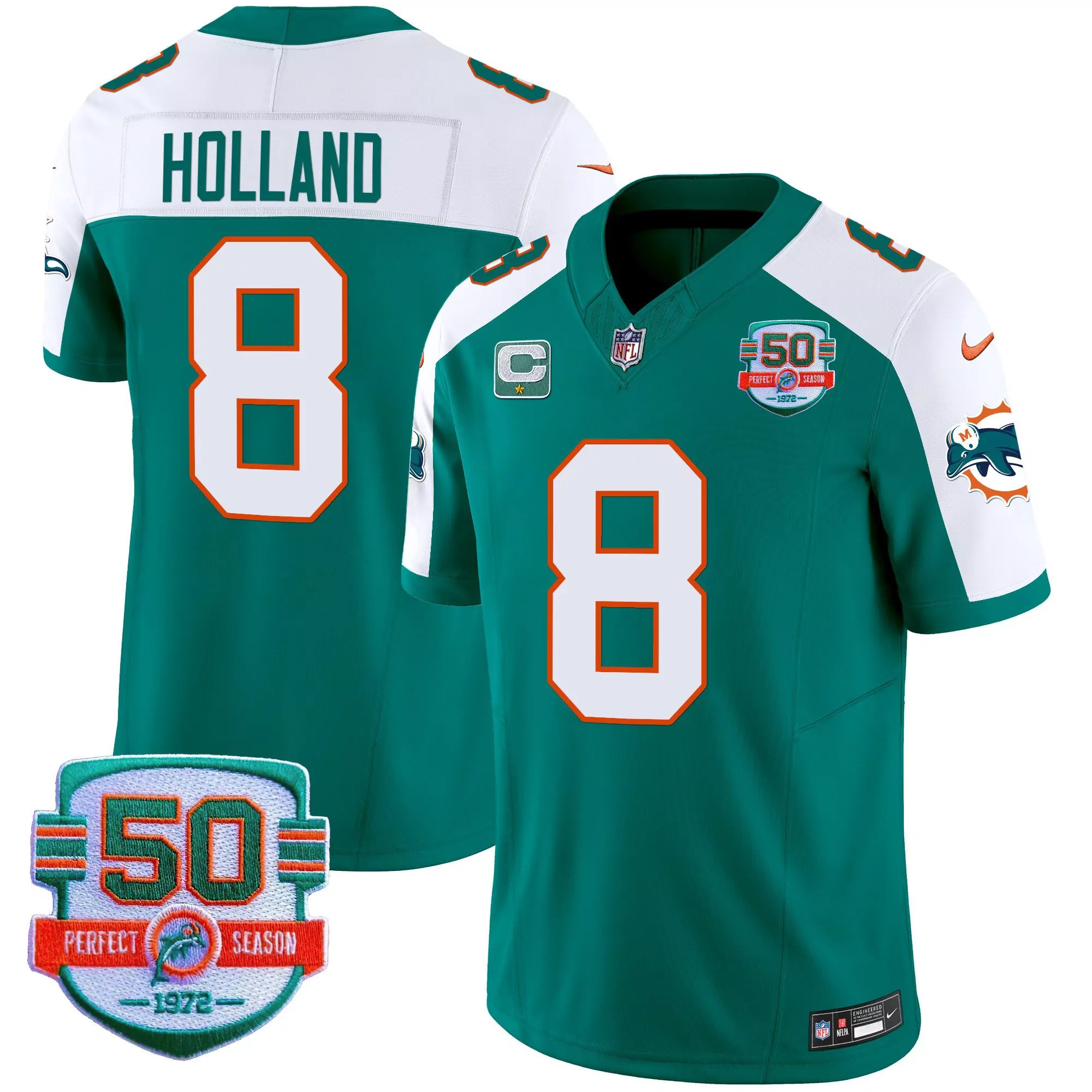 jevon holland aqua alternate mens miami dolphins 50th 1972 perfect season patch vapor jersey all stitched