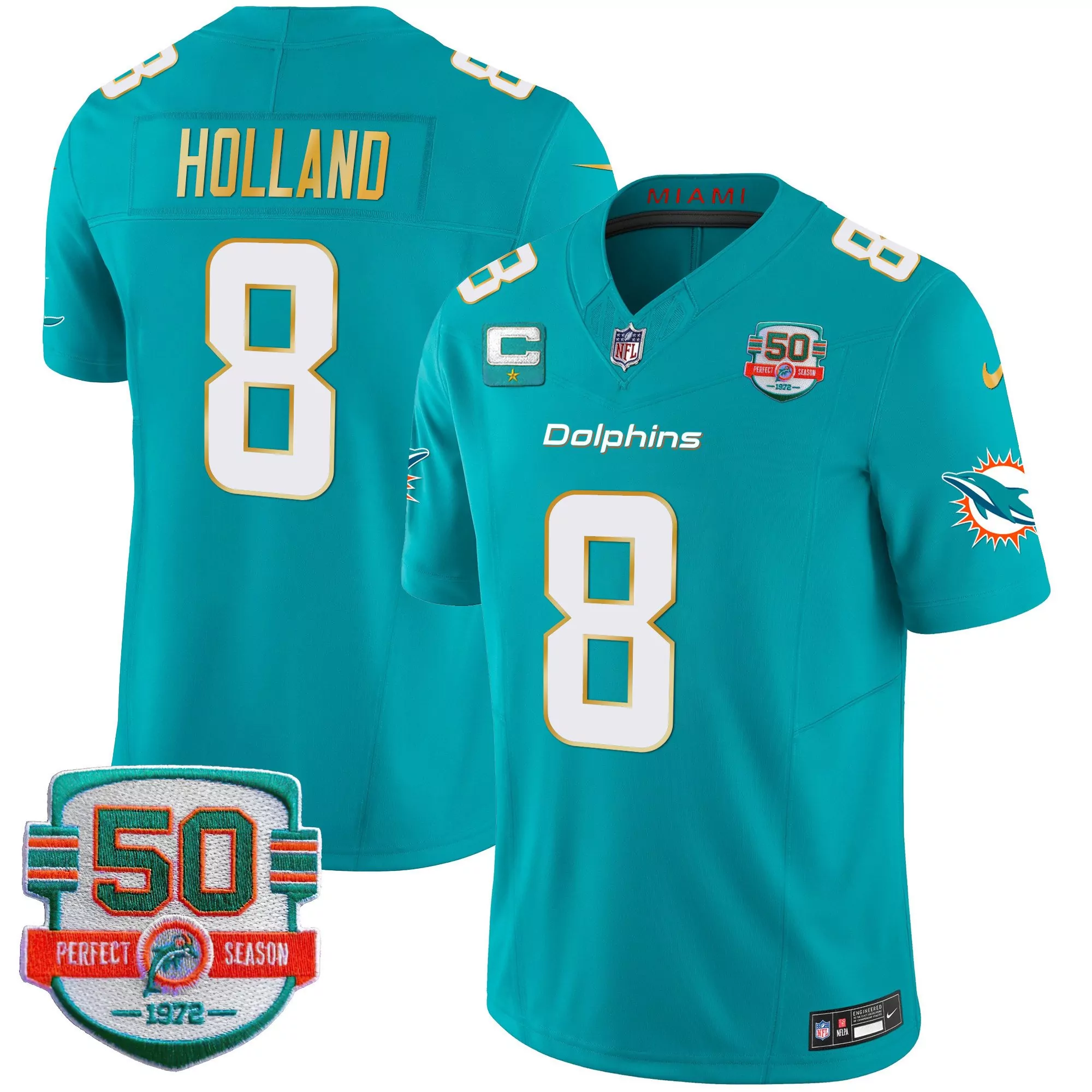 jevon holland aqua mens miami dolphins gold trim vapor limited jersey all stitched