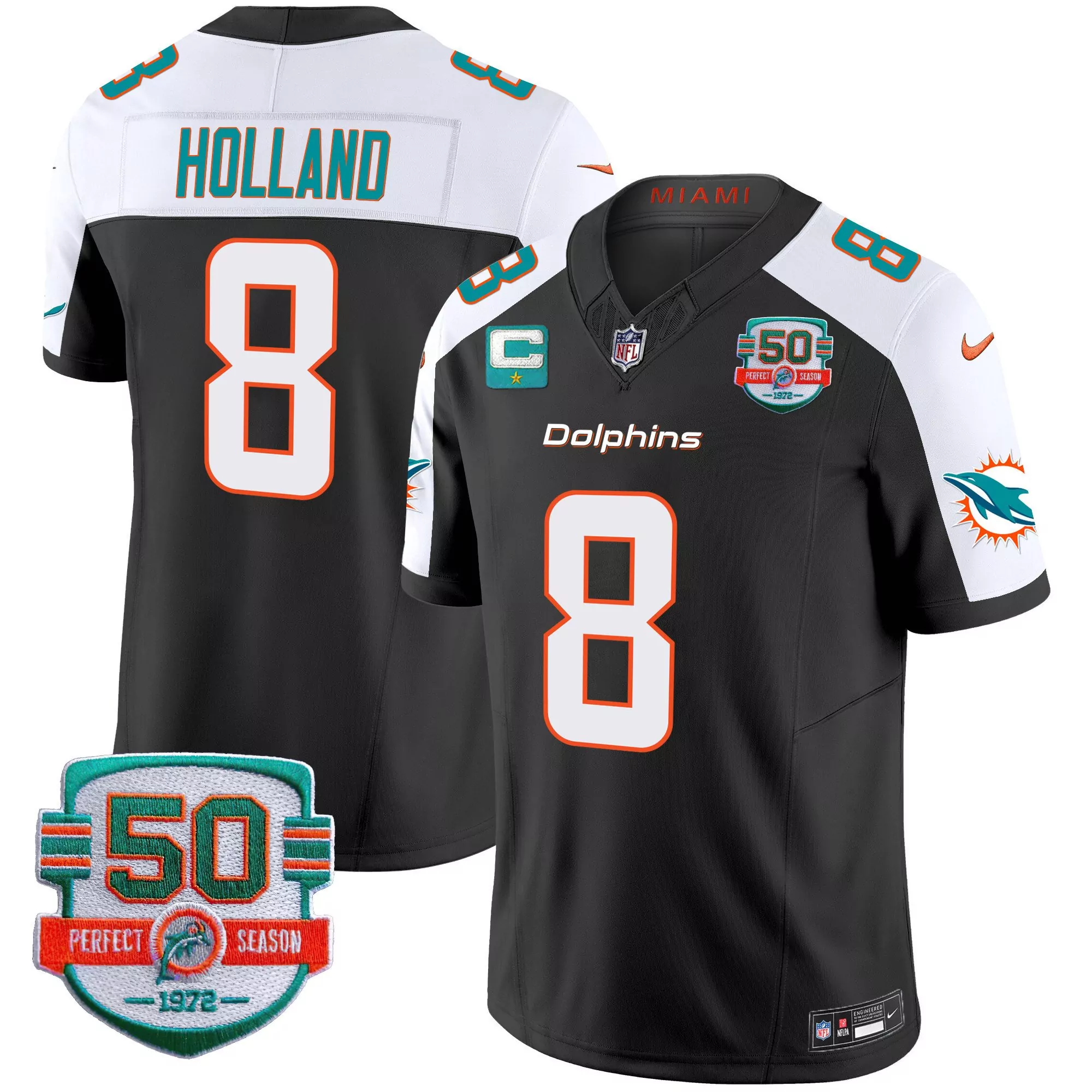 jevon holland black alternate mens miami dolphins 50th 1972 perfect season patch vapor jersey all stitched