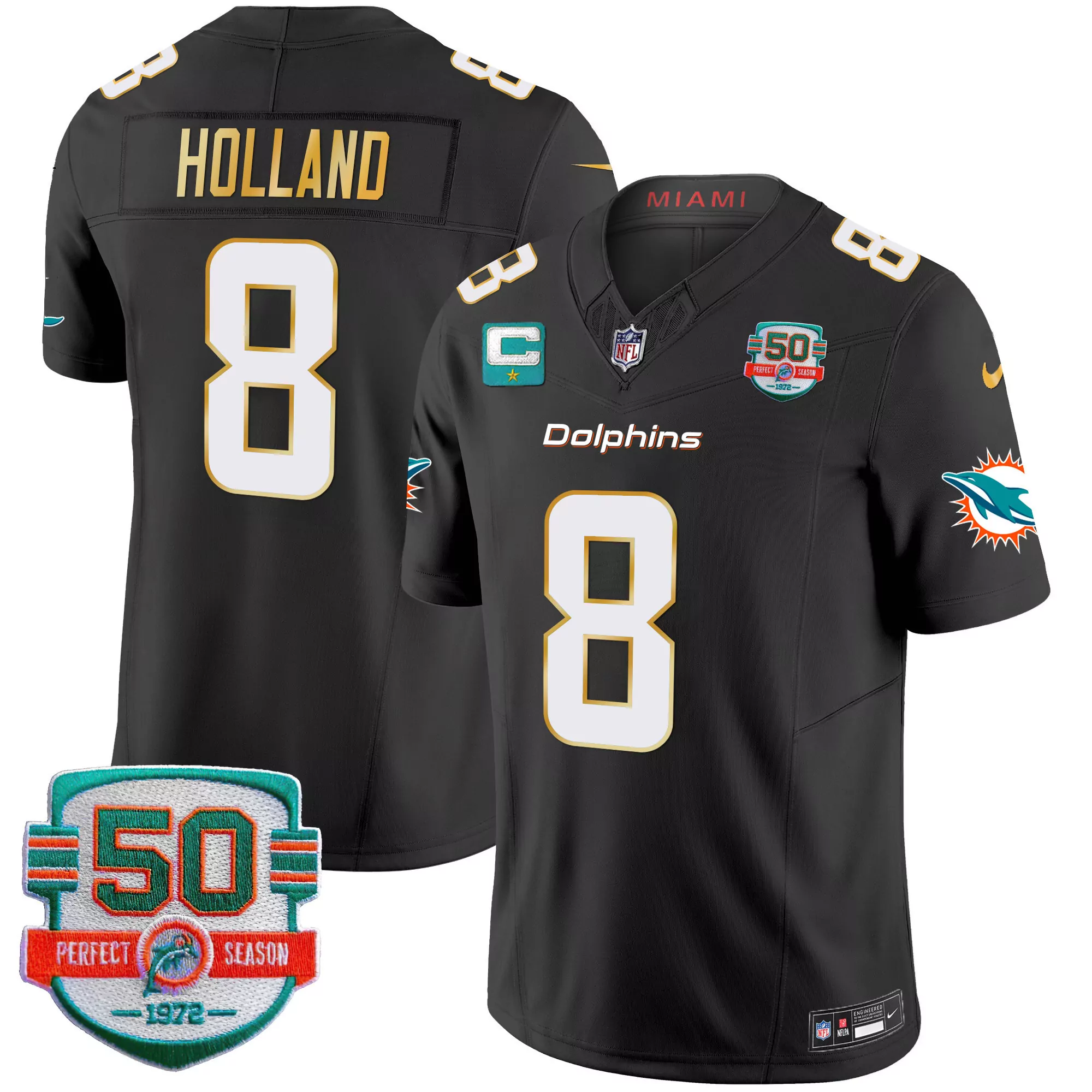 jevon holland black mens miami dolphins gold trim vapor limited jersey all stitched