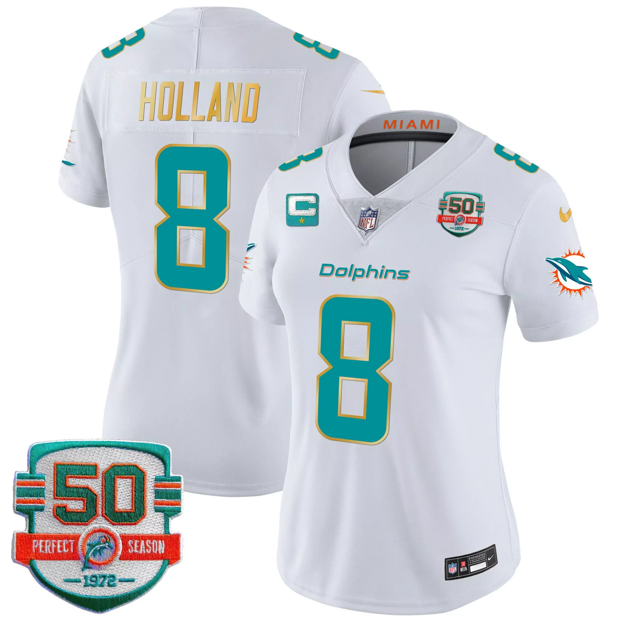 jevon holland white womens miami dolphins gold trim vapor limited jersey all stitched
