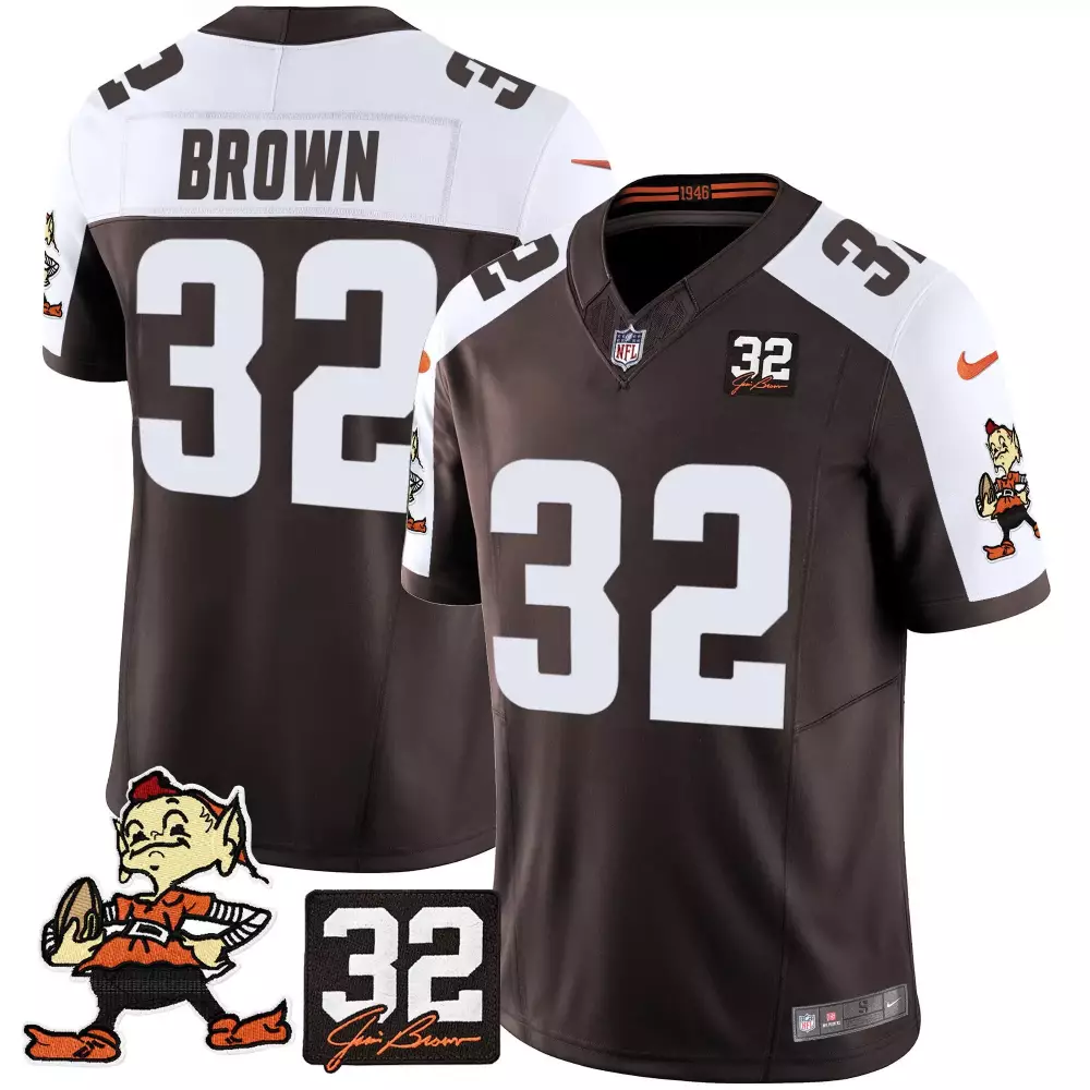 jim brown alternate mens cleveland browns 32 jim brown memorial home patch jersey v3 all stitched