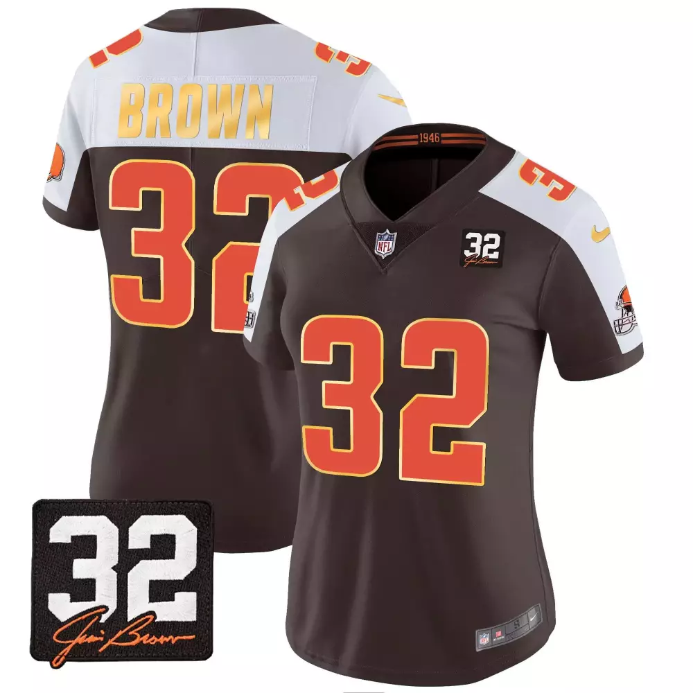 jim brown alternate womens cleveland browns 32 jim brown memorial patch gold jersey all stitched