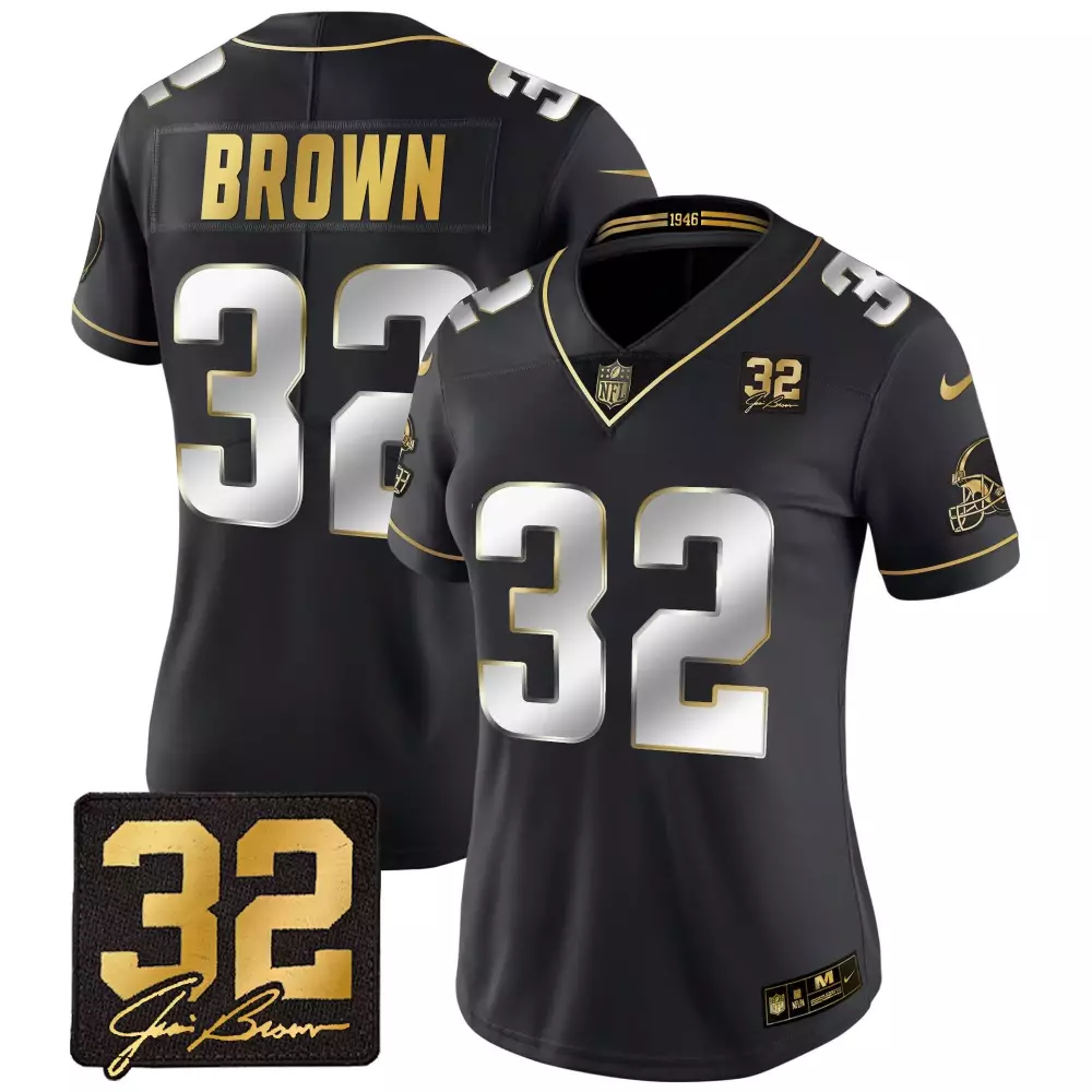 jim brown black limited womens cleveland browns 32 jim brown memorial patch gold jersey all stitched