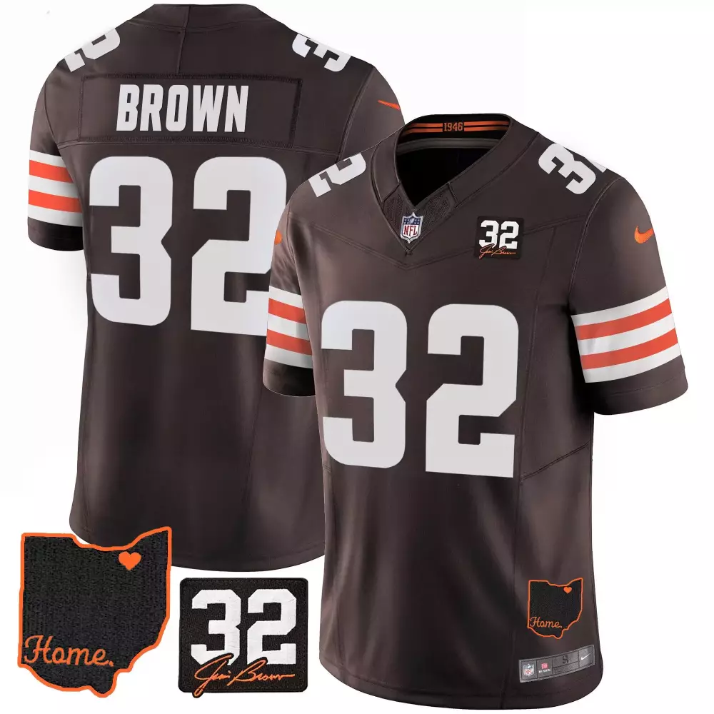 Jim Brown Men's Cleveland Browns 32 Memorial Patch Vapor Limited Jersey V2 | Stitched | Limited Edition Fan Gear | For Men, Women & Youth