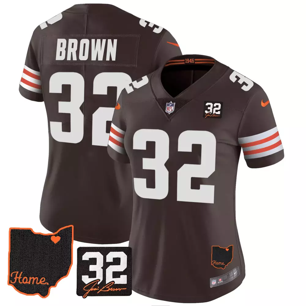 Jim Brown Women's Cleveland Browns 32 Stitched Memorial Jersey | Brown | All Stitched | Gift Idea for Fans | For Men, Women & Youth