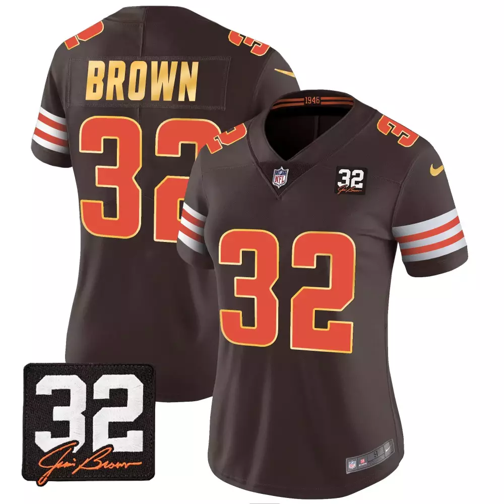 Jim Brown Women's Cleveland Browns 32 Stitched Memorial Jersey | Brown | All Stitched | Gift Idea for Fans | For Men, Women & Youth