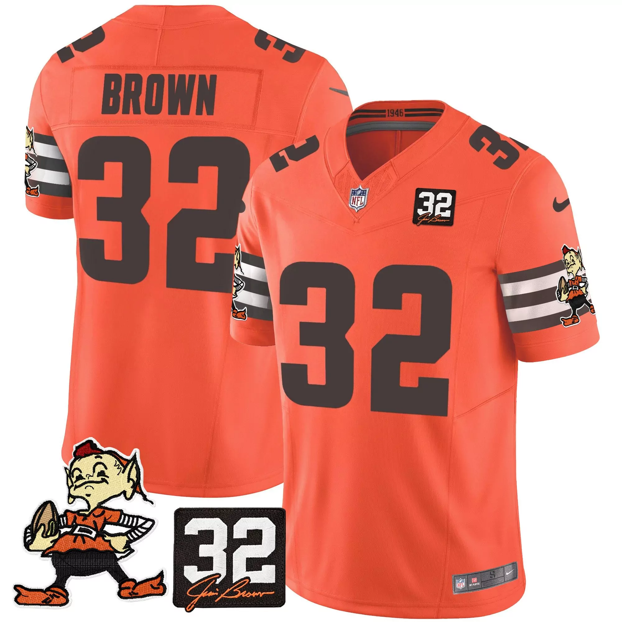 jim brown orange mens cleveland browns 32 jim brown memorial patch vapor limited jersey v2 all stitched