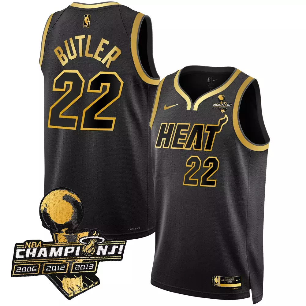jimmy butler black gold mens miami heat 3time champions patch collection jersey all stitched