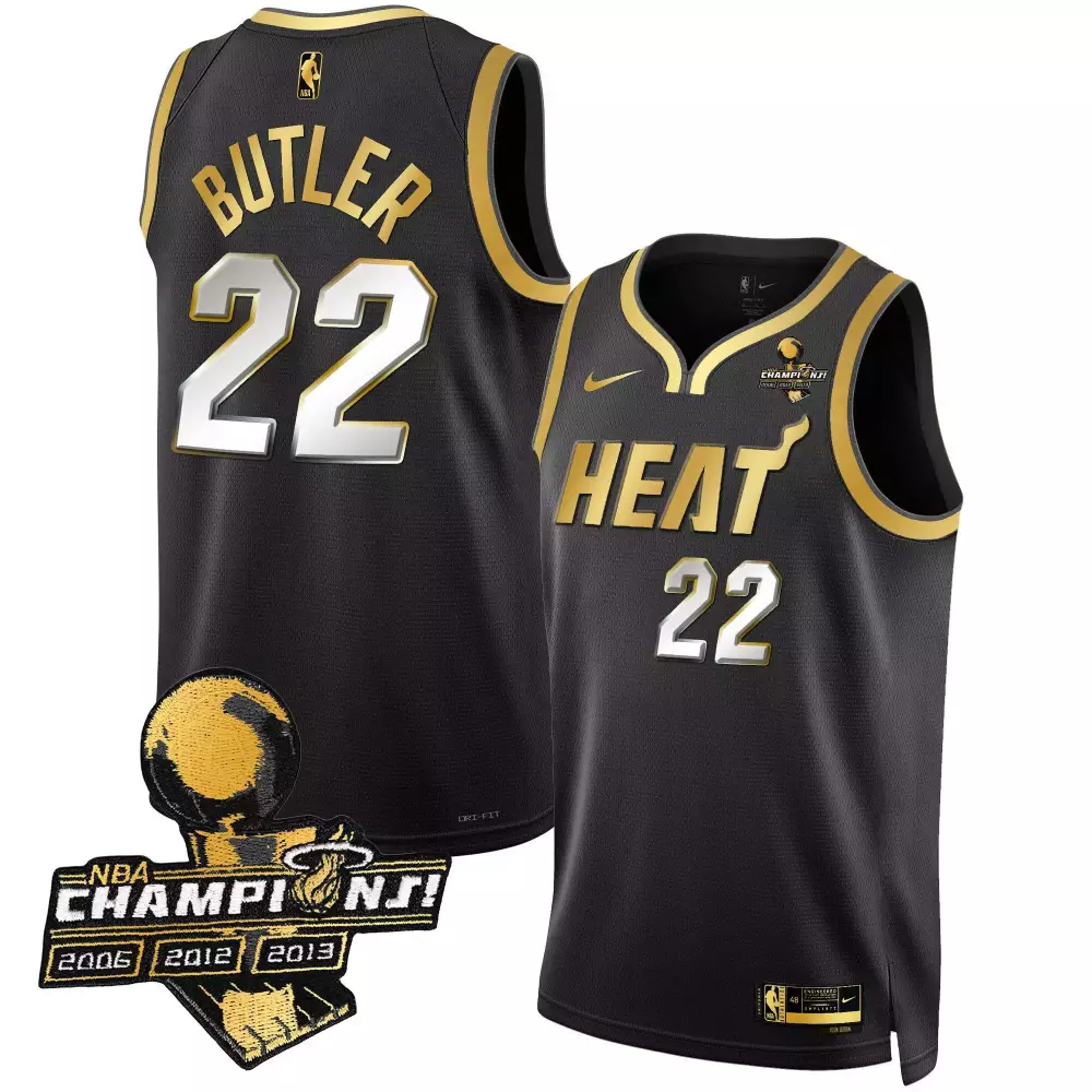 jimmy butler black gold mens miami heat 3time champions patch collection jersey all stitched