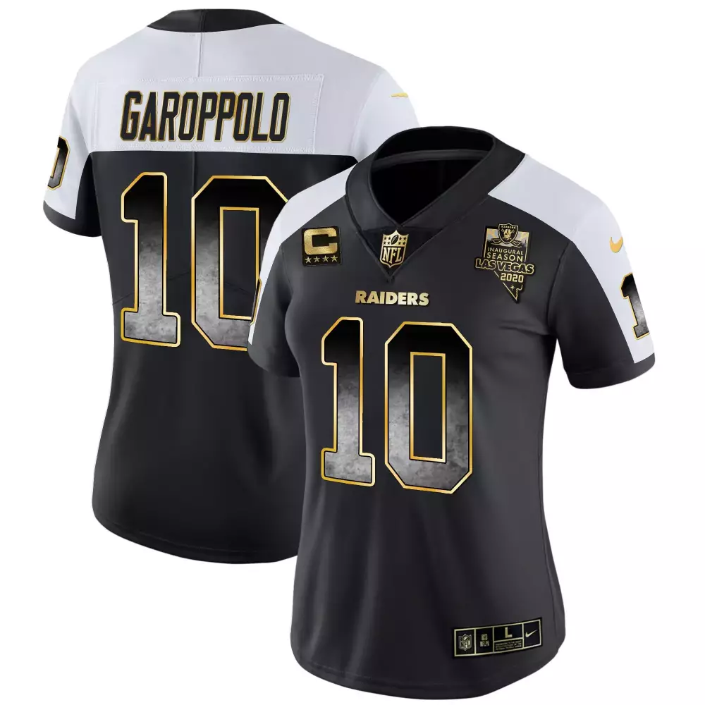 Jimmy Garoppolo Alternate Women's Las Vegas Raiders Gold Arch Smoke Vapor Jersey | All Stitched | Fan Gear for Game Day | For Men, Women & Youth