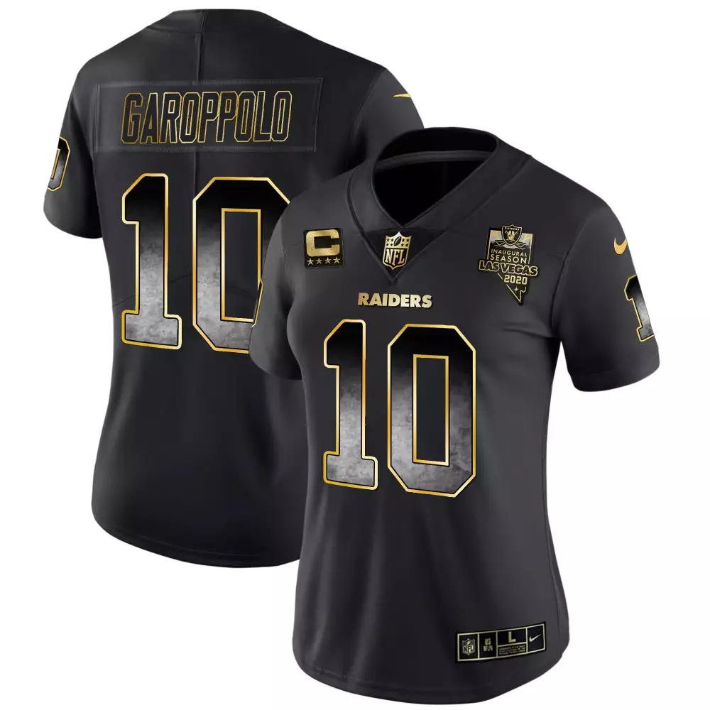 Jimmy Garoppolo Black Gold Women's Raiders Gold Arch Jersey | Stitched Smoke Vapor Design | Fan Gear for Game Day | For Men, Women & Youth