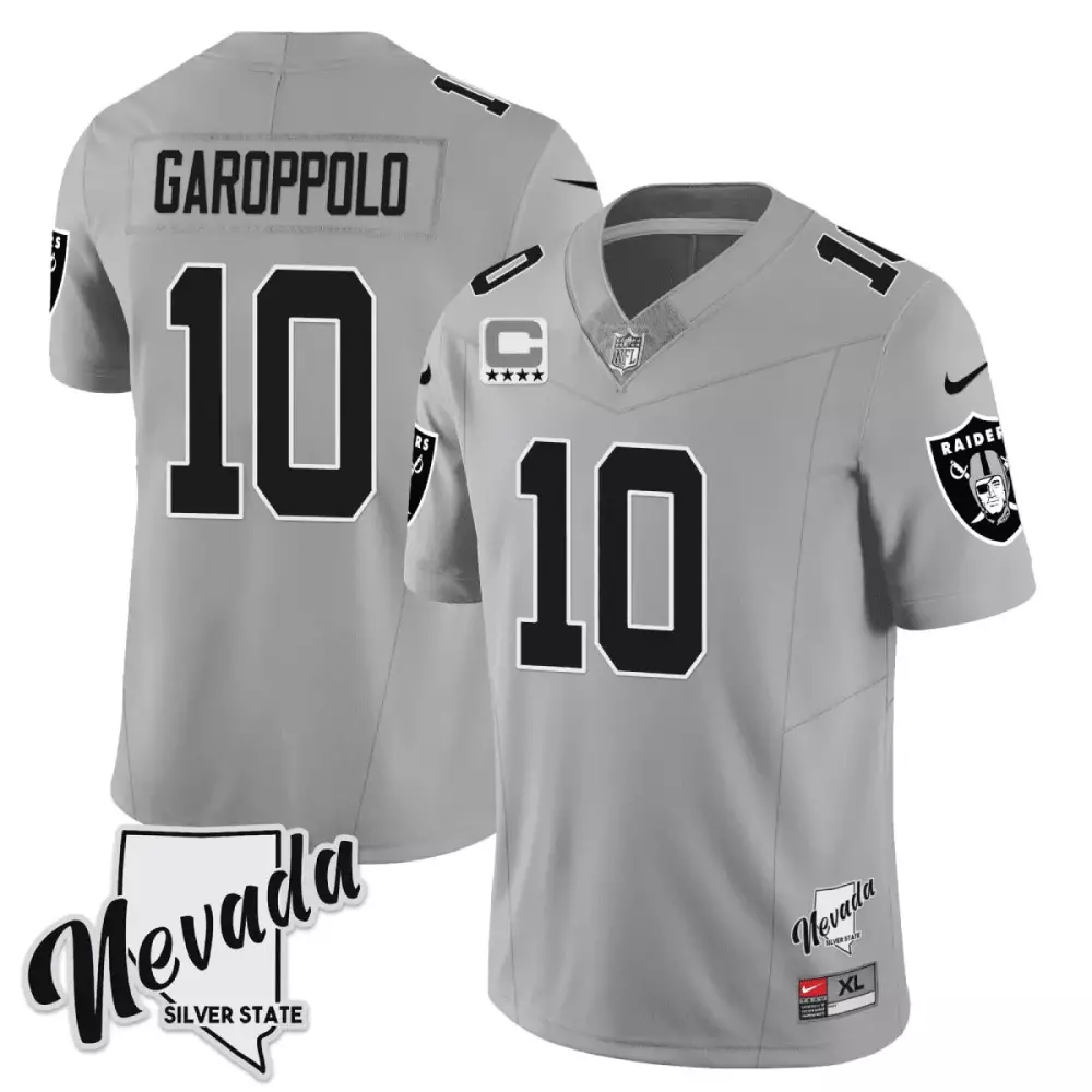 Jimmy Garoppolo Silver Men's Raiders 2023 Nevada Silver State Patch Vapor Jersey | Stitched Fan Gear | For Men, Women & Youth