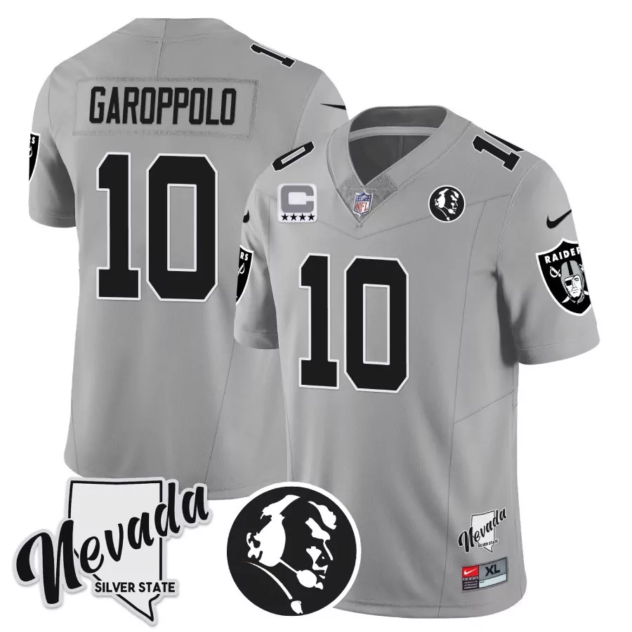 Jimmy Garoppolo Silver Men's Raiders 2023 Nevada Silver State Patch Vapor Jersey | Stitched Fan Gear | For Men, Women & Youth