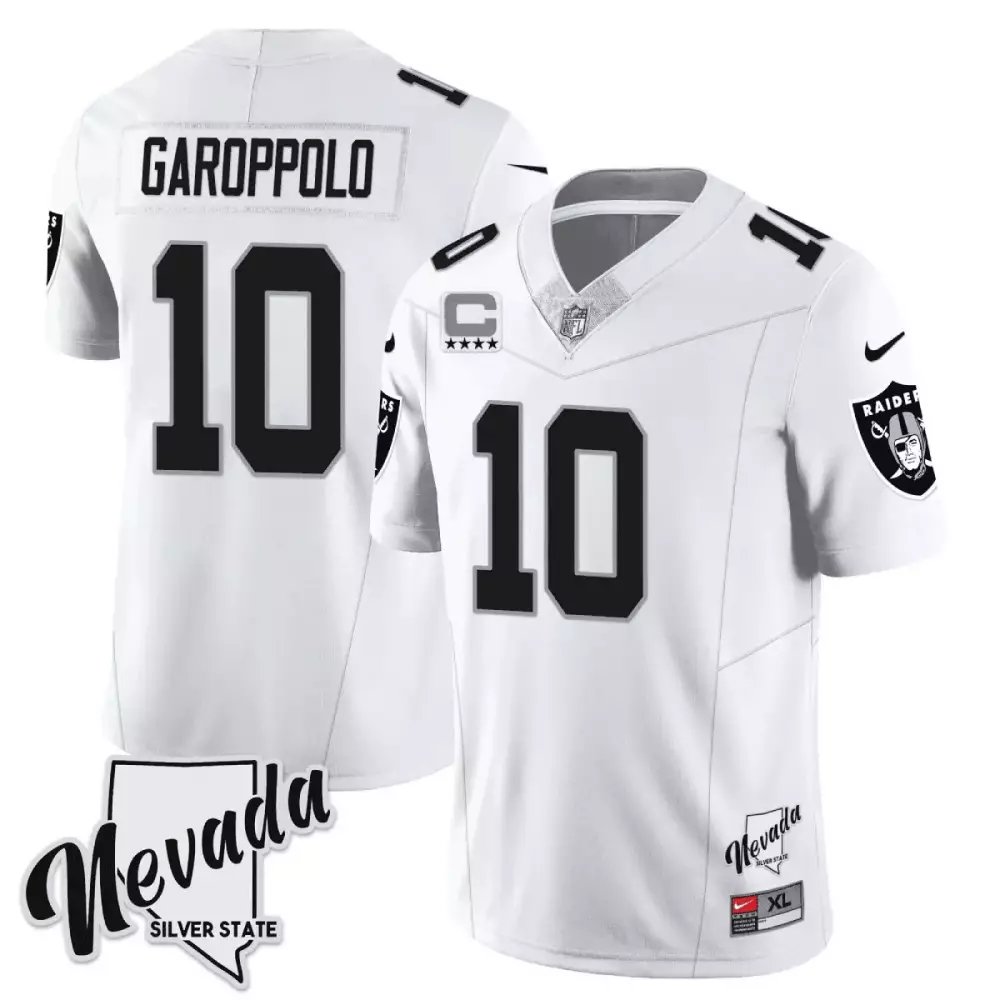 Jimmy Garoppolo Silver Men's Raiders 2023 Nevada Silver State Patch Vapor Jersey | Stitched Fan Gear | For Men, Women & Youth