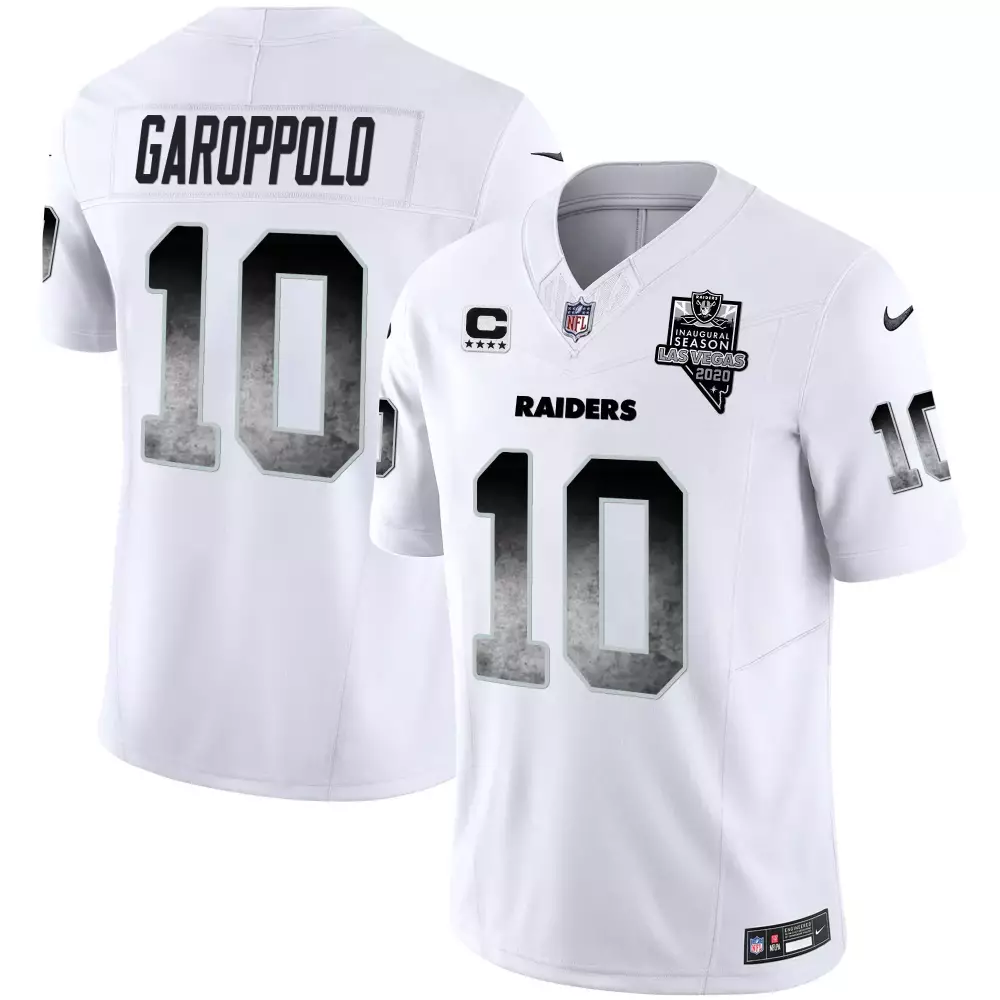 Jimmy Garoppolo White Men's Raiders Arch Smoke Vapor Jersey | Stitched Fan Gear | For Men, Women & Youth