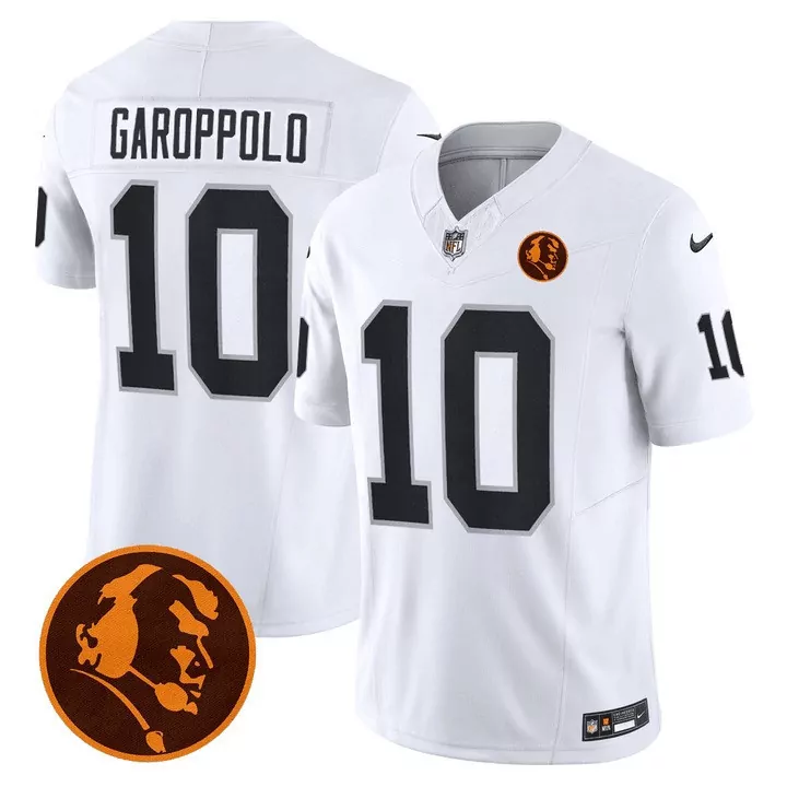 Jimmy Garoppolo White Men's Raiders Arch Smoke Vapor Jersey | Stitched Fan Gear | For Men, Women & Youth