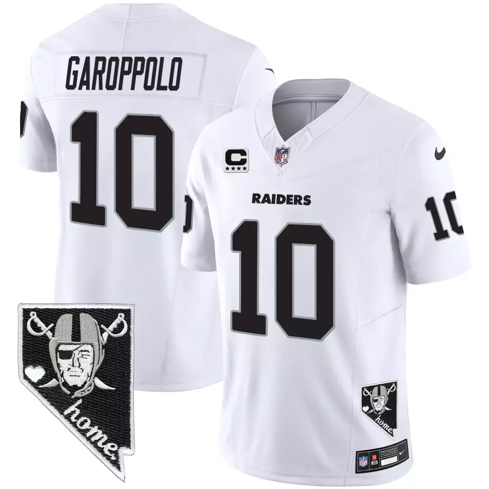 Jimmy Garoppolo White Men's Raiders Arch Smoke Vapor Jersey | Stitched Fan Gear | For Men, Women & Youth